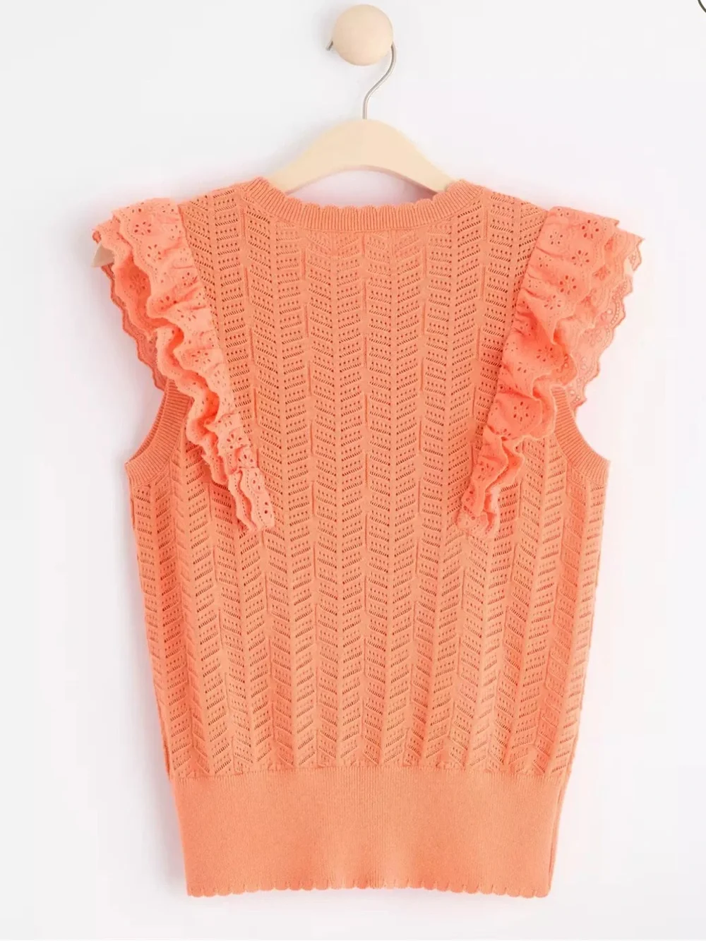 Lovely Melody Orange Ruffle Knit Sleeveless Top XL - Picture 2 of 2